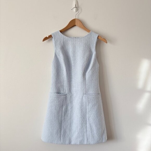 Aritzia Babaton Highrise Tweed Dress Micro Shift Dress Light Blue Size 0 - Picture 6 of 10